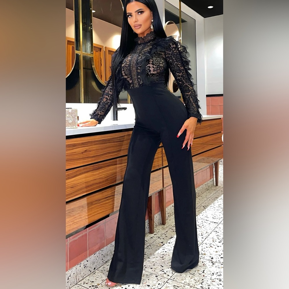 Fashion Nova Black Lace Wide Leg Jumpsuit , new sz XL